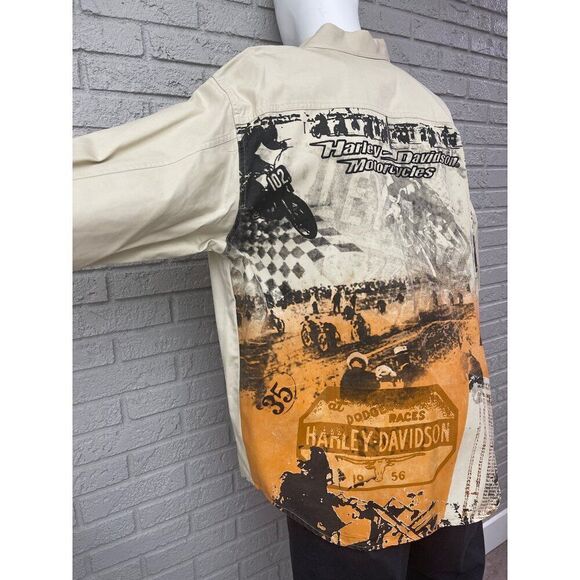 Harley Davidson Men Motorcycle  Racing Graphic Long Sleeve Button-Down Shirt Siz - Picture 3 of 15